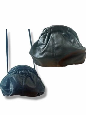 Genuine Leather Dumpling Bag  Gathered Ruched Pouch Clutch Crossbody Bag